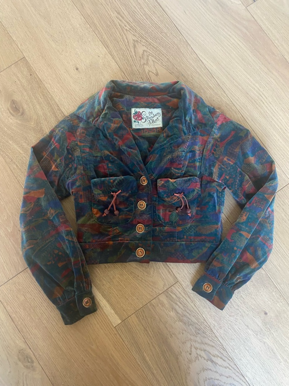 The Strawberry Plant Vintage-Inspired Multicolor Patterned Cropped Blazer
